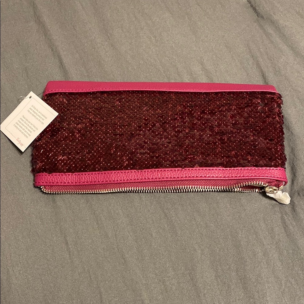 Thirty-One Pink and Red Clutch with Textured Finish